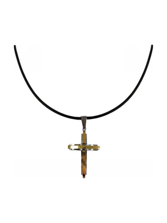 Kostibas Fashion Σταυρός από Επιχρυσωμένο Ατσάλι με Κορδόνι