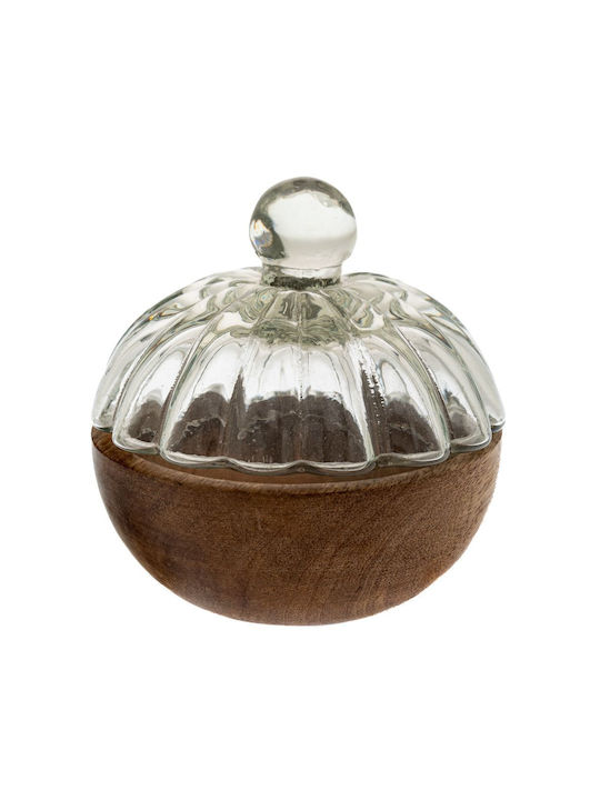 Glass Bowl with Lid Coffee Wooden Base 12x12x12cm 88928 Iliadis