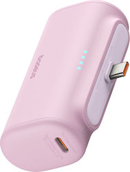 Baseus Compact Series Built-in Type-C 5000mAh 20W Ροζ Baseus Compact Series Built-in Type-C 5000mAh 20W Ροζ