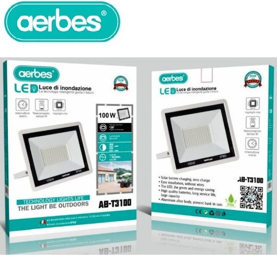 Aerbes Στεγανός Ηλιακός Προβολέας LED 100W Ψυχρό Λευκό 6500K IP66