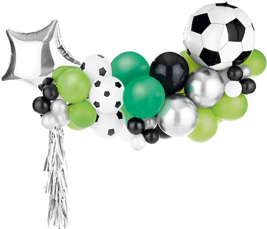 Ghirlandă de Baloane de Fotbal Idealstore pentru Petrecere Include 48 de Baloane, Panglică de 2,5 m, O Pereche de Benzi de Spumă din Hârtie, Dimensiuni 150 x 126 cm, Latex, Culori Mixte, Ideal pentru Petrecerile Băieților