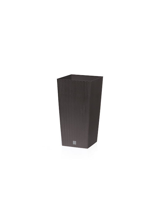 Ghiveci de Flori Idl Malaysia 20 X 20 X 37.6 Cm Fabricat din Polipropilenă Poate Fi Folosit ca Suport pentru Orice Tip de Plantă Design Modern cu Aspect de Împletitură de Ratan pe Suprafața Exterioară Maro