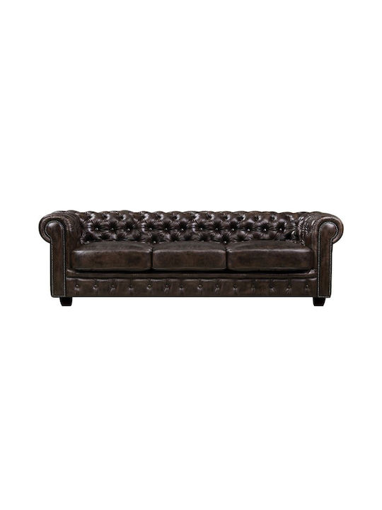 Canapea Chesterfield Patru Locuri Piele Naturală Maro 241x92x74cm E9574,4