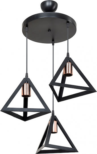 GloboStar Triangle Pendant Light Black Bell with Socket E27 50x50x80cm