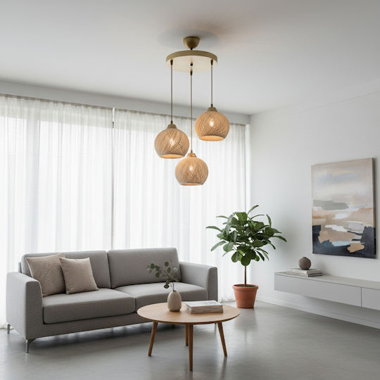 GloboStar Yasam Hängelampe Beige Boho mit Seil für Fassung E27 35x35x80cm.