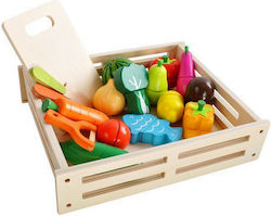 Tocător din lemn pentru fructe și legume Idealstore Dimensiuni 23 X 26 X 6 cm Echipat cu diverse legume și fructe Tocător cuțite culori vibrante prindere magnetică dezvoltă imaginația copilului