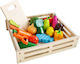 Tocător din lemn pentru fructe și legume Idealstore Dimensiuni 23 X 26 X 6 cm Echipat cu diverse legume și fructe Tocător cuțite culori vibrante prindere magnetică dezvoltă imaginația copilului