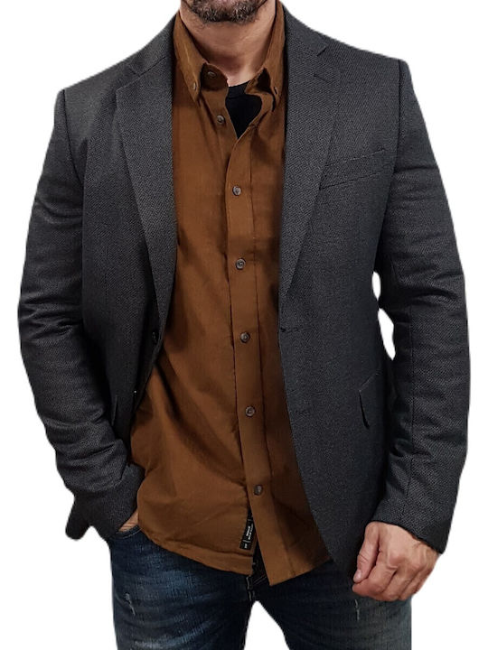 Χειμερινό Ανδρικό Σακάκι με Στενή Εφαρμογή Grey