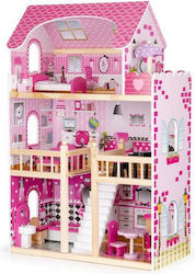 Căsuță de joacă pentru copii Bigshot Bs6391pink 3 nivele 5 camere baie bucătărie terasă lumini LED 17 piese de mobilier 90 x 59 x 30 cm roz