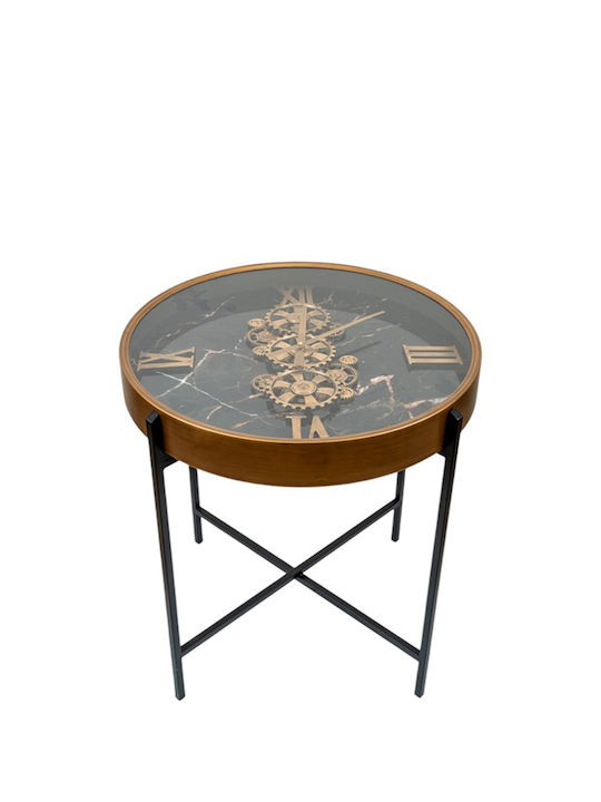 Round Side Table Glass Matte Gold Black M64xD64xH67cm