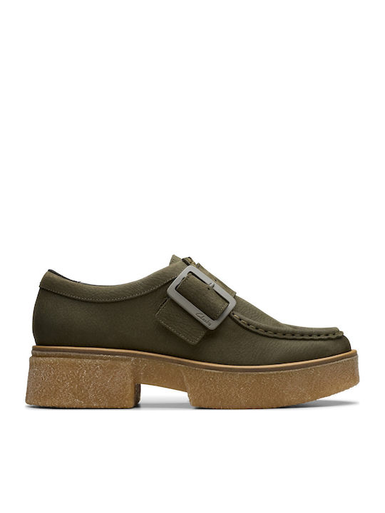 Linoso Monk Leather Women's Loafers in Green Color