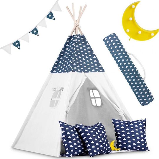 Play Tent Lights Idealstore Tipi Tipi Model Natural Cotton Cushions Insulating Mat Stable Structure Sliding Walls Storage Cover Blue White Color