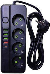 Захранваща лента 4 Позиции с 4 USB-A, 1 USB-C и...