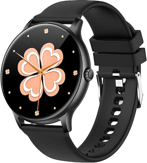 Tokio Fashion Smartwatch Idealstore Runde LCD-Anzeige Ultraschlank Bluetooth-Anrufe Android-iOS Menstruationszyklusüberwachung Schritte Kalorien Blutdruck Herzfrequenz Schrittzähler Musiksteuerung Multisport GPS Langlebiger Akku Schwarz