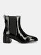 Gwenety Damen Chelsea Stiefeletten aus Lackleder mit mittlerem Absatz Schwarz
