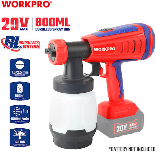 WorkPro WP397010 Ηλεκτρικό Πιστόλι Βαφής 20V Solo με Δοχείο 1.2lt