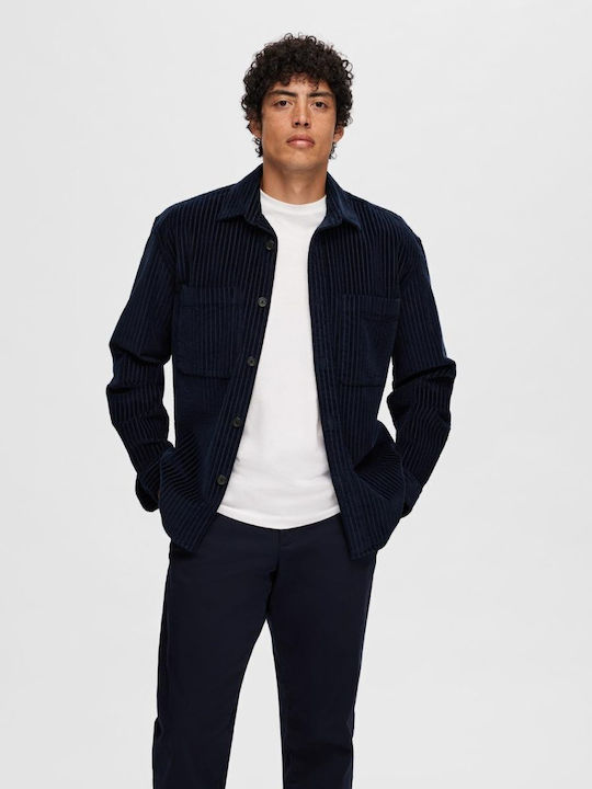 Selected Long-sleeved Corduroy Shirt Blue