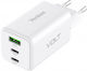 Yenkee Зарядно без кабел GaN с USB-A порт и 2 USB-C порта 65W Power Delivery / Quick Charge 2.0 Бял (YAC G65 VOLT)