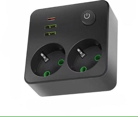 Sockets Power Strip 2 Positions with 2 USB-A and 1 USB-C