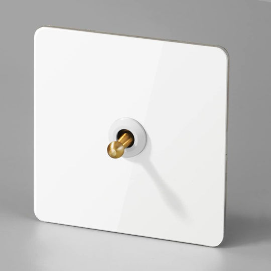 Retroswitch Elite Matte Metal Wall Switch Luxury Switch Matte White Finish with Golden Details 1 Gang 2 Way