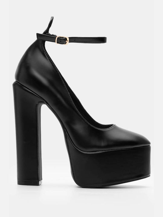 Luigi Black Heels with Strap