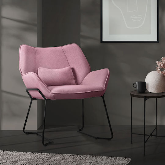 Fotoliu de living cu pernă de spate roz, până la 120 kg, husă din poliester aspect de in, design Ml