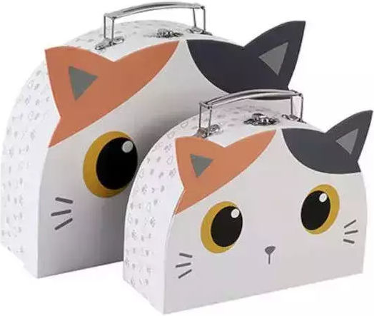 I-total Dekorative Aufbewahrungsboxen mit Griff Orange Katze Set 2 Stück Xl2873