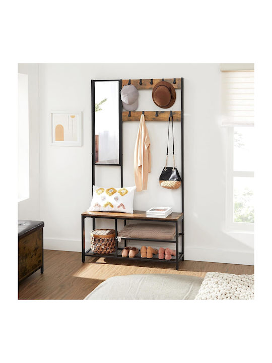 Mobilier de Intrare cu Oglindă / Cuier & Dulap pentru Pantofi Brown/black 98x36x185cm