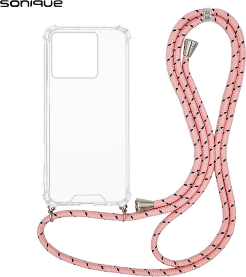 Sonique Armor Clear Silicone Case with Cord for Xiaomi 14t Rainbow Pink
