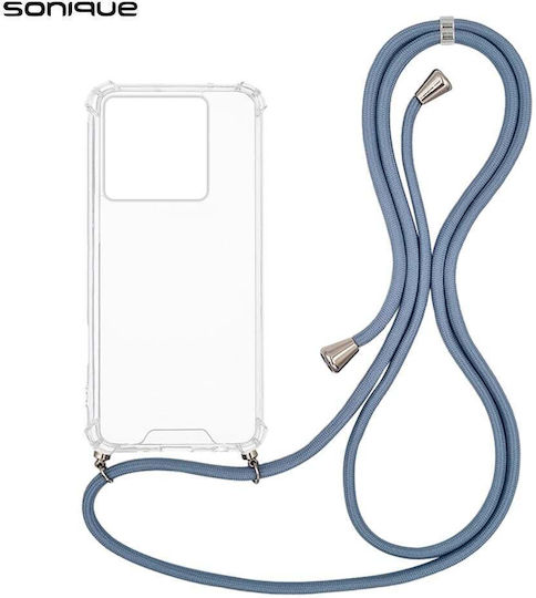 Sonique Armor Clear Silicone Case with Cord for Xiaomi 14t Pro Blue Gray