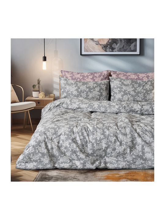 Beauty Home Duvet Cover Set Cotton Queen with 2 Pillowcases 230x250 Merlot Art 12634 Grey