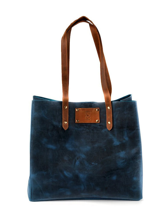 Boxer Leder Damen Shopper Tasche Blau