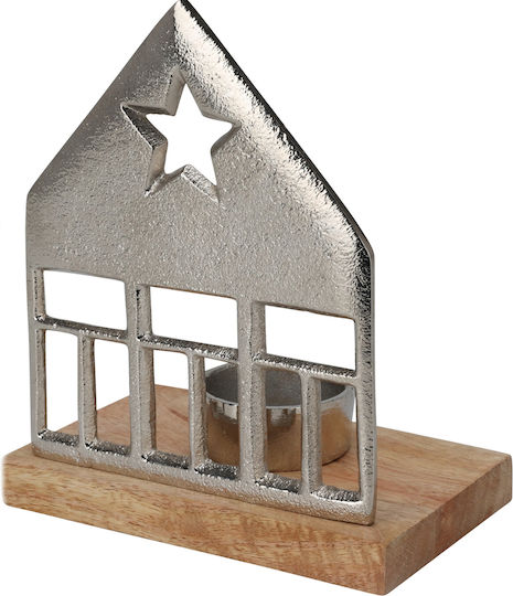 Christmas Decorative House Mango Wood Tealight Holder Silver 13x8x19cm