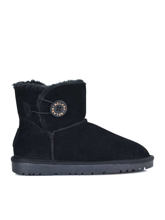 Kelara Leather Women's Ankle Boots with Fur Black