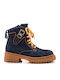 Leather Women's Ankle Boots Navy Blue