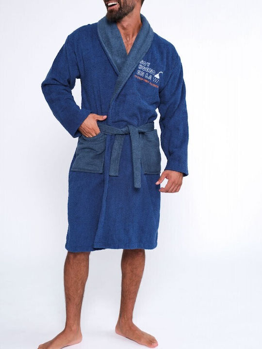Muydemi Bathrobe with Collar in Blue Color