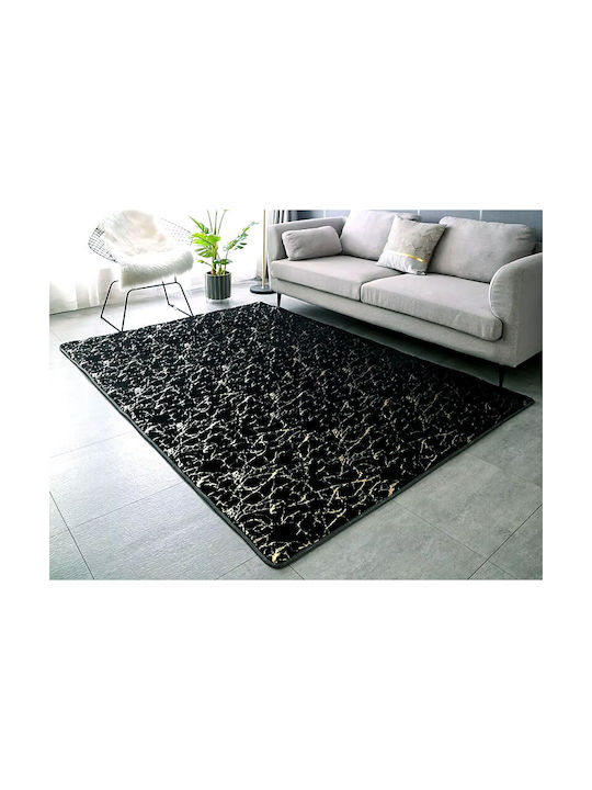 Marble Antiderapant Covor Rectangular Din blană Negru