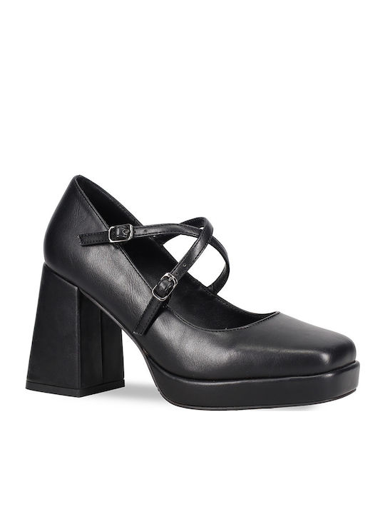 Leather Black Heels with Strap