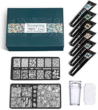 Nail Art Stamping Set 6 Stamping Gel 1 Stamper + 2 Plates