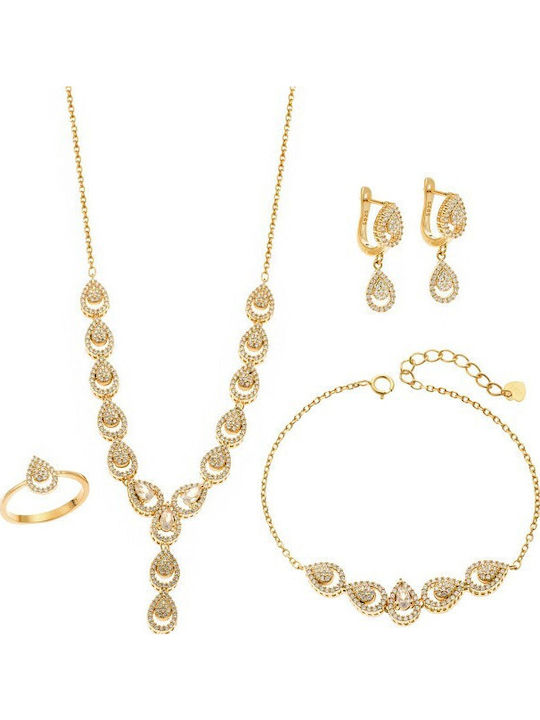 Senza Set with Necklace , Earrings & Ring from Silver Gold Plated with Stones