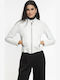 Women's Crop Lifestyle Leather Jacket for Winter White