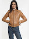 Women's Crop Lifestyle Leather Jacket for Winter Brown