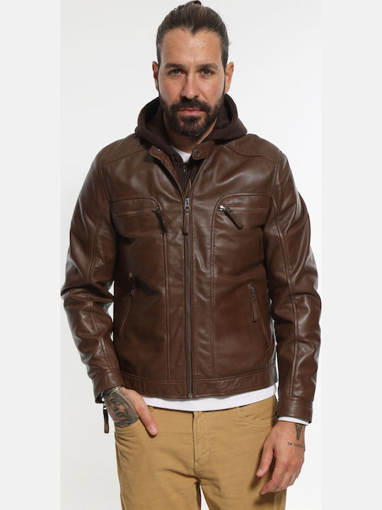 Newton Leather Дерматиново Мъжко Яке Кафяво Светло