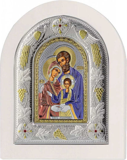 Ikone Prinz Silvero Heilige Familie Silber Weiß Holz 24x29cm Ma E3105 Wh-axc