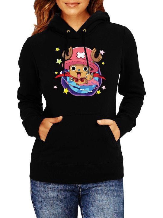 Damen Hoodie Sweatshirt Japan Animation Manga Anime Comics Tralala One Piece Tony Tony Chopper Schwarz