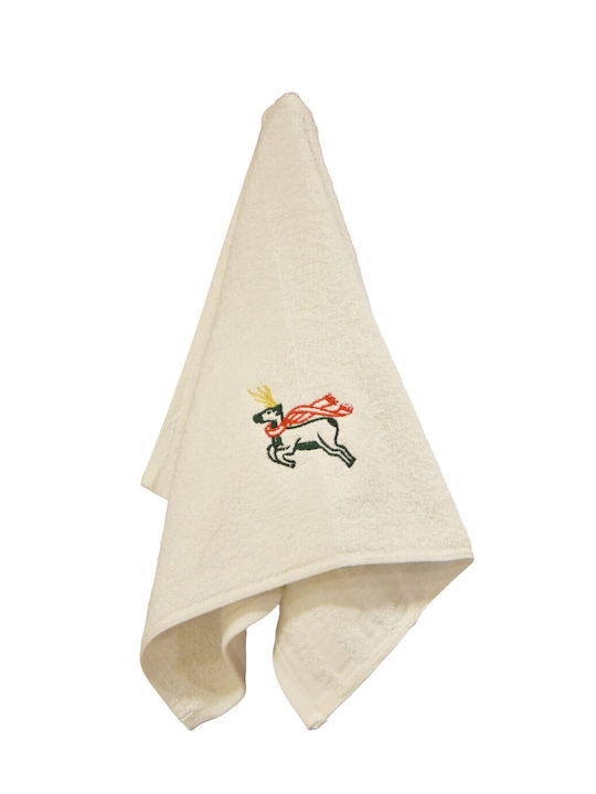 Decotelia Christmas Hand Towel White Reindeer 40×60