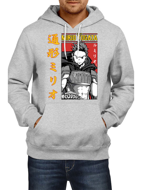 Мъжки суичър с качулка Японско аниме манга комикси Tralala My Hero Academia Mirio Togata сив