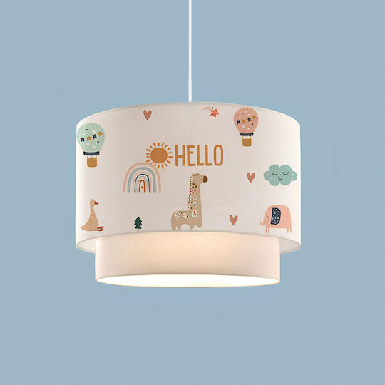 GloboStar Single-Light Kids Ceiling Pendant Light Made of Fabric with E27 Socket White 30x70cm