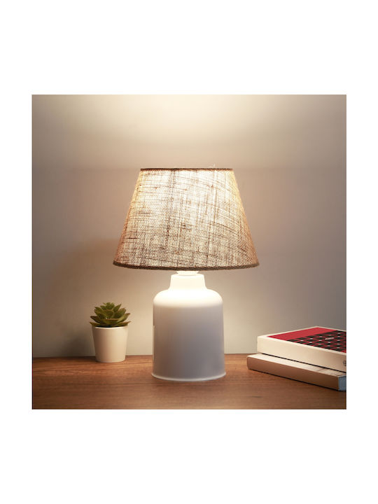 GloboStar Plastic Table Lamp for Socket E27 with Beige Shade and White Base