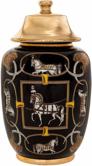 Decorative Vase with Lid Ceramic Black-Gold Φ18x32cm Iliadis 88135 Material Ceramic Black Iliadis Il_88135